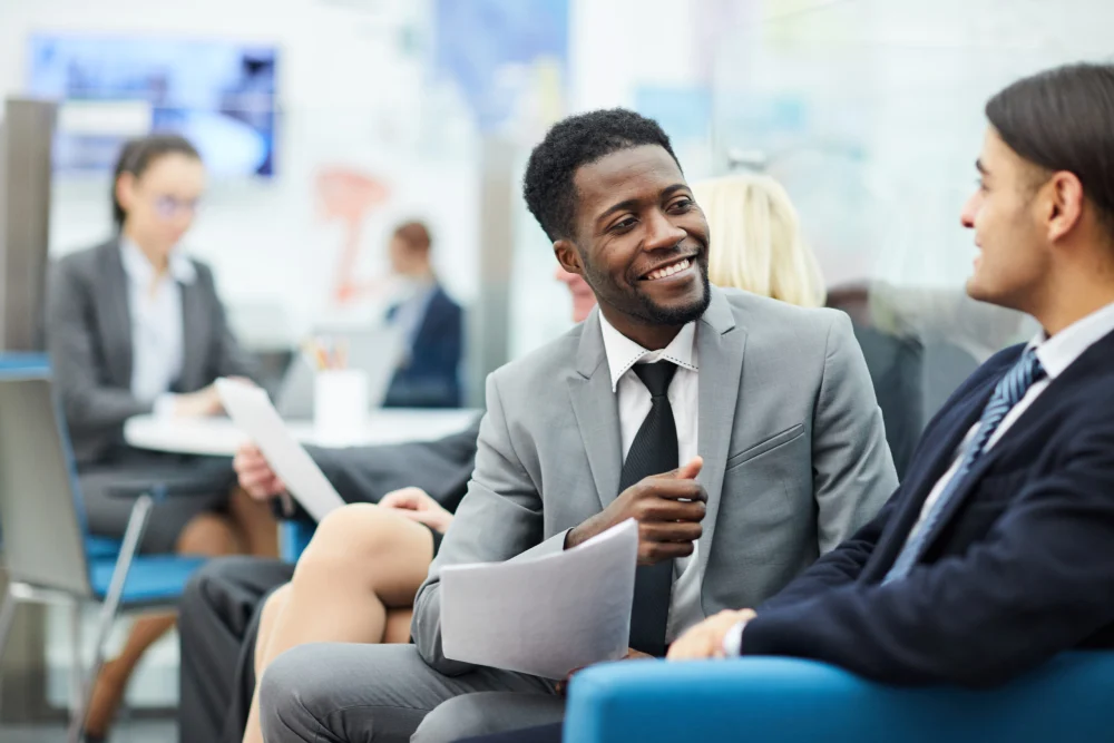 Two business professionals in conversation