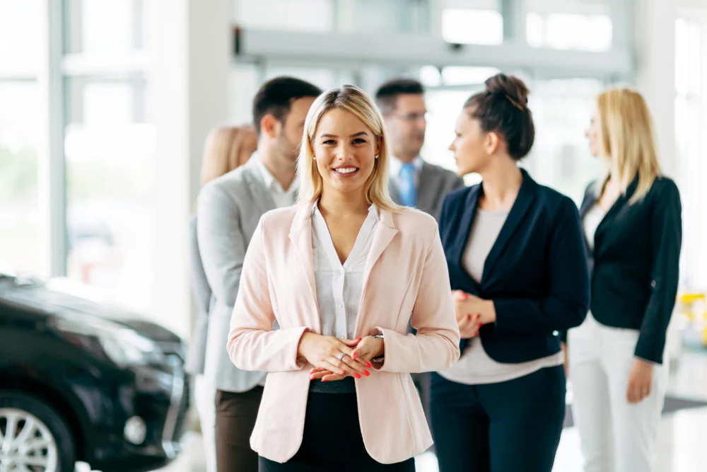 A business team discussing customer-facing work